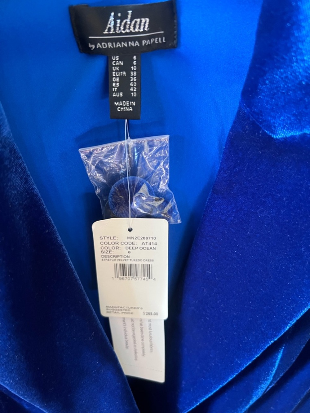 Aidan by Adriana Papell Cobalt Blue Velvet Blazer - Picture 4 of 6